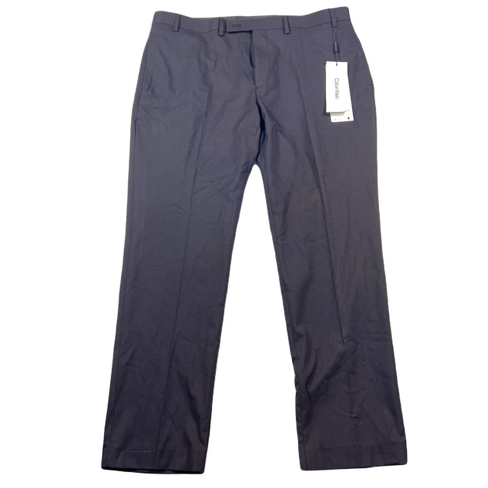 Calvin Klein Slim-Fit Performance Dress Pants Mens 40 x 30 Wine Black Mini Check
